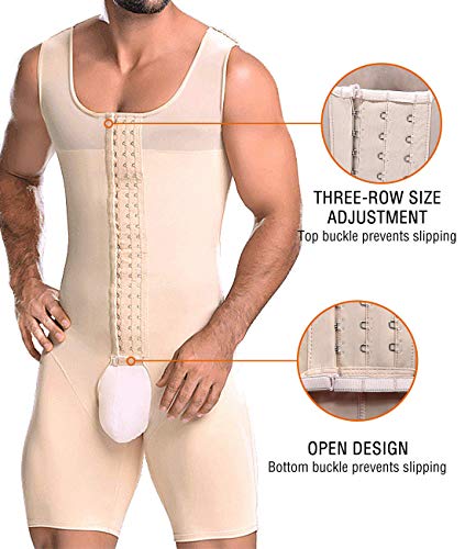 Whlucky Hombre Faja Reductora con Cierre Ganchos Liposucción Shapewear Adelgazante Abdomen y Piernas Transpirable Apto para Boda Fiesta，Nude，m