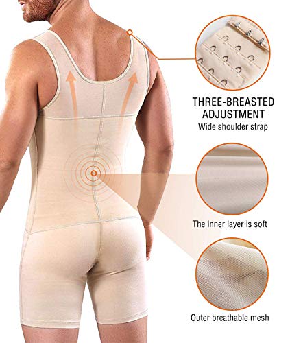 Whlucky Hombre Faja Reductora con Cierre Ganchos Liposucción Shapewear Adelgazante Abdomen y Piernas Transpirable Apto para Boda Fiesta，Nude，m