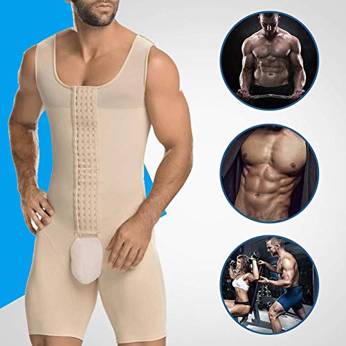 Whlucky Hombre Faja Reductora con Cierre Ganchos Liposucción Shapewear Adelgazante Abdomen y Piernas Transpirable Apto para Boda Fiesta，Nude，m