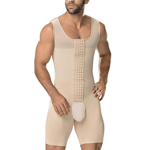 Whlucky Hombre Faja Reductora con Cierre Ganchos Liposucción Shapewear Adelgazante Abdomen y Piernas Transpirable Apto para Boda Fiesta，Nude，m