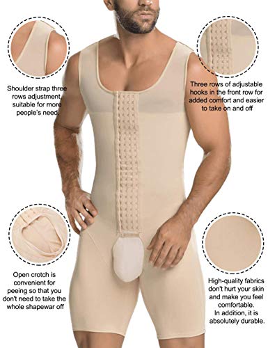 Whlucky Hombre Faja Reductora con Cierre Ganchos Liposucción Shapewear Adelgazante Abdomen y Piernas Transpirable Apto para Boda Fiesta，Nude，m