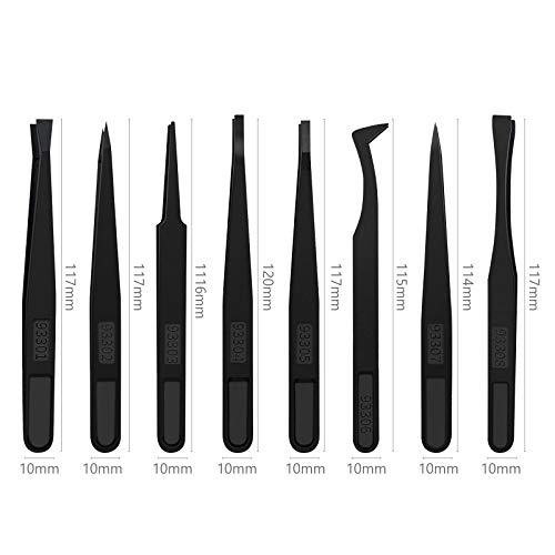 Winfred 8 Pcs Pinzas de Precisión, Pinzas Antiestáticas de Punta, Tweezers ESD Anti-Estáticas para Electrónicas, Reparar Teléfonos Móviles, Joyería, Laboratorio o Cosmetología