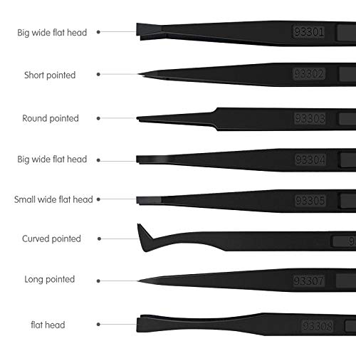 Winfred 8 Pcs Pinzas de Precisión, Pinzas Antiestáticas de Punta, Tweezers ESD Anti-Estáticas para Electrónicas, Reparar Teléfonos Móviles, Joyería, Laboratorio o Cosmetología