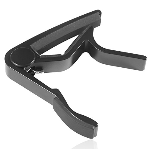 WiNGO Cejilla de Guitarra para Electrica Acustica Folk Ukelele Bajo Guitar Aleación de Aluminio Guitar Capo con 5 Púas de Guitarra, Negro.