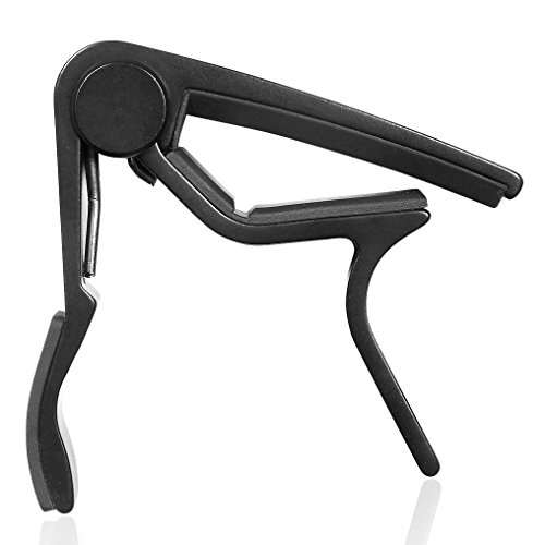 WiNGO Cejilla de Guitarra para Electrica Acustica Folk Ukelele Bajo Guitar Aleación de Aluminio Guitar Capo con 5 Púas de Guitarra, Negro.