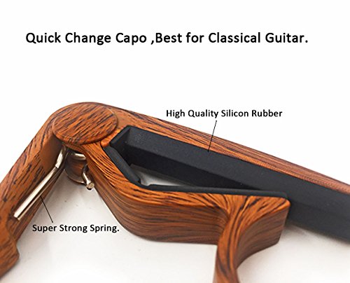 WiNGO Cejilla Guitarra Española Electricas Clásica Profesional Clasica Guitar Capo Ligero Aleación de Aluminio con 5 Púas de Guitarra.