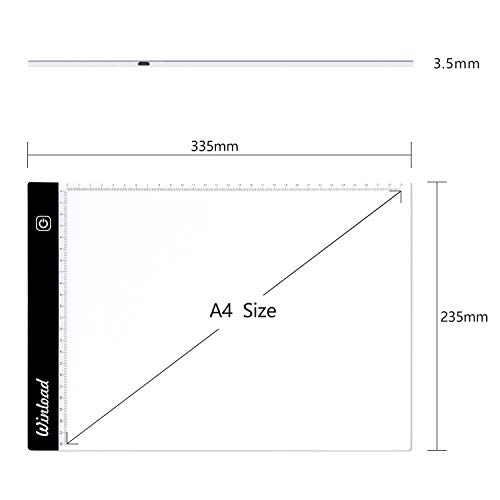 Winload Mesa de Luz Dibujo A4, 3,5 mm Delgado Copia de la Junta, Brillo Ajustable LED Tableta, Tableros de Dibujo LED Tracking Light Pad con cable USB para Artistas, Animación, Bocetos, Diseño, X-Ray