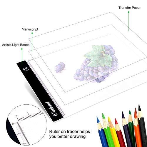 Winload Mesa de Luz Dibujo A4, 3,5 mm Delgado Copia de la Junta, Brillo Ajustable LED Tableta, Tableros de Dibujo LED Tracking Light Pad con cable USB para Artistas, Animación, Bocetos, Diseño, X-Ray