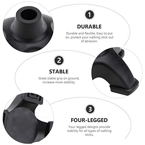 WINOMO Cojín de muleta para bastón Resistente de 19 mm con Cuatro Patas de Goma para bastón (Negro)