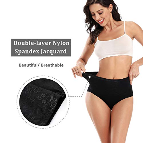 wirarpa Bragas Talle Alto Algodón para Mujer Cómodo elástico Braga Pantalones de Mujer Pack de 4 Negro Tamaño M