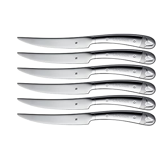 WMF Steak Juego 6 Cuchillos para Carne, Madera, Acero Inoxidable Pulido, 6 piezas