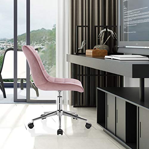 WOLTU 1x Silla de Escritorio Taburete de Trabajo Silla de Oficina Terciopelo con Ruedas Silla de Ordenador Silla Giratoria de Oficina Altura Ajustable Taburete de Trabajo Rosa BS76rs