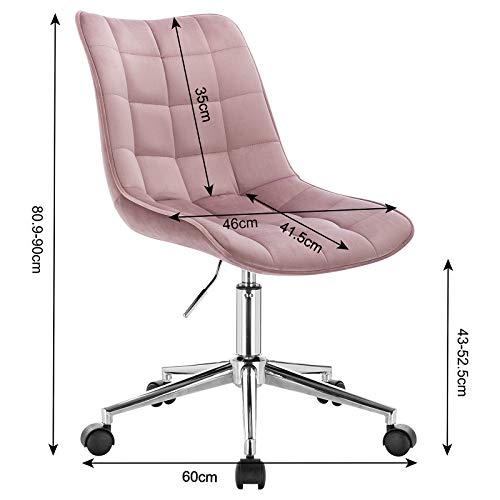 WOLTU 1x Silla de Escritorio Taburete de Trabajo Silla de Oficina Terciopelo con Ruedas Silla de Ordenador Silla Giratoria de Oficina Altura Ajustable Taburete de Trabajo Rosa BS76rs