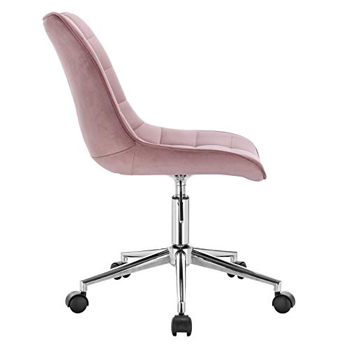 WOLTU 1x Silla de Escritorio Taburete de Trabajo Silla de Oficina Terciopelo con Ruedas Silla de Ordenador Silla Giratoria de Oficina Altura Ajustable Taburete de Trabajo Rosa BS76rs