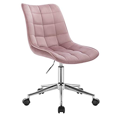 WOLTU 1x Silla de Escritorio Taburete de Trabajo Silla de Oficina Terciopelo con Ruedas Silla de Ordenador Silla Giratoria de Oficina Altura Ajustable Taburete de Trabajo Rosa BS76rs