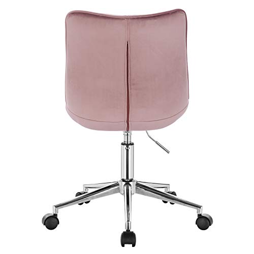 WOLTU 1x Silla de Escritorio Taburete de Trabajo Silla de Oficina Terciopelo con Ruedas Silla de Ordenador Silla Giratoria de Oficina Altura Ajustable Taburete de Trabajo Rosa BS76rs