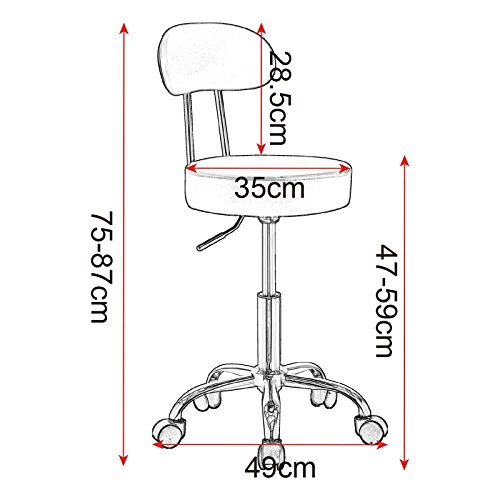 WOLTU BH34ws-1 Taburete de Trabajo de 1 Pieza Giratorio Taburete de Silla giratoria Silla de Oficina con Respaldo de Altura Regulable en Blanco