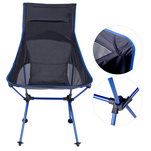 WOLTU Silla de Camping Silla Plegable Ultraligera y Portátil con Bolsa de Transporte, Silla para Acampar Fácil Transporte, para Playa,Pesca y Acampada Soporta hasta 140 KG Azul + Negro CPS8133sz