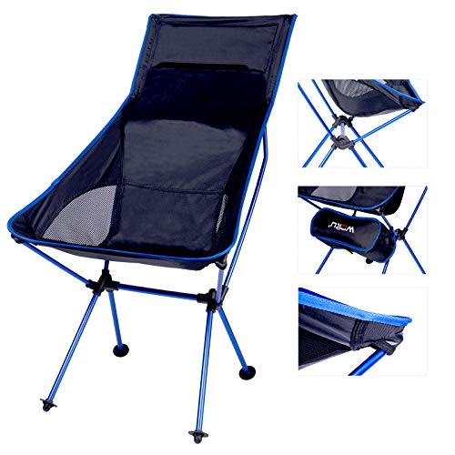 WOLTU Silla de Camping Silla Plegable Ultraligera y Portátil con Bolsa de Transporte, Silla para Acampar Fácil Transporte, para Playa,Pesca y Acampada Soporta hasta 140 KG Azul + Negro CPS8133sz