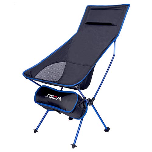 WOLTU Silla de Camping Silla Plegable Ultraligera y Portátil con Bolsa de Transporte, Silla para Acampar Fácil Transporte, para Playa,Pesca y Acampada Soporta hasta 140 KG Azul + Negro CPS8133sz