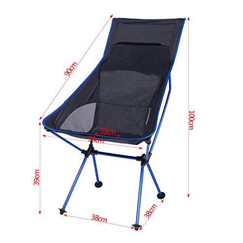 WOLTU Silla de Camping Silla Plegable Ultraligera y Portátil con Bolsa de Transporte, Silla para Acampar Fácil Transporte, para Playa,Pesca y Acampada Soporta hasta 140 KG Azul + Negro CPS8133sz