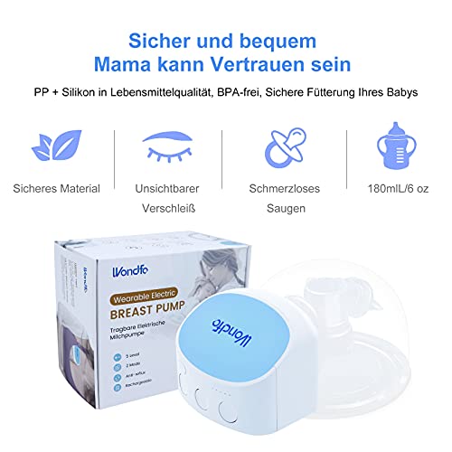 Wondfo Extractor de leche eléctrico portátil para lactancia con modo de masaje Extractor de leche portátil silencioso recargable para uso en el trabajo en casa (180 ml, 24 mm)