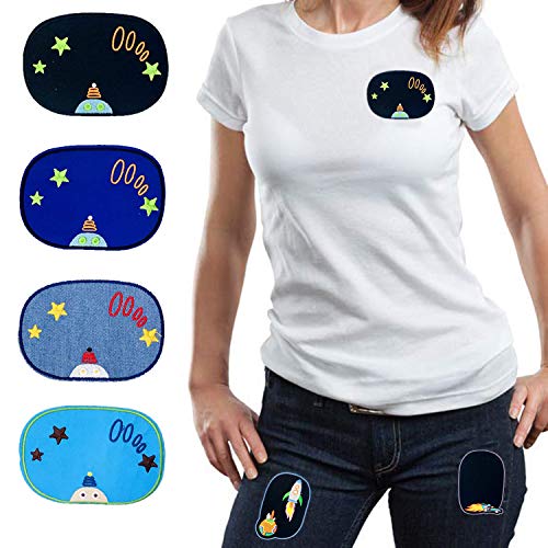 Woohome Patch Sticker, 12 Pz Rodilla Parche Termoadhesivo Algodón de Vaqueros para Planchar con Diseño de Astronauta Espacial, Coser en Chaquetas, Ropa, Bolso, Zapatos