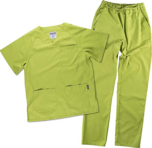 Work Team Uniforme Sanitario, con elástico y cordón en la Cintura, Casaca y Pantalon Unisex Verde Manzana 3XL