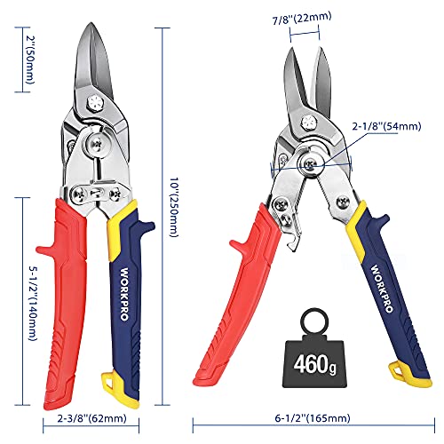 WORKPRO 10" Tijera de aviación, Cizallas cortadoras de hojalata, Tijera de Corte Recto, Tijera Cortachapas, Bordes Dentados de Acero Cr-V y Mango Antideslizante