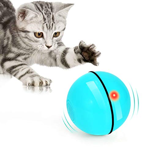 WWVVPET Bola de Gato,Juguete Gato Interactivo para Mascotas,Carga USB Juguetes para Gatos Pelotas,Giratoria Automática de 360 Grados,para Ejercicio Animal Doméstico (Azul)