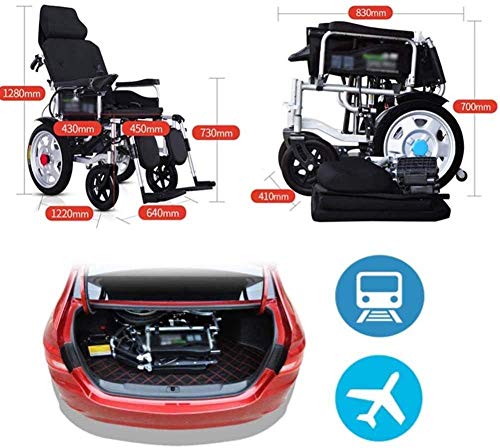 WXDP Silla de ruedas autopropulsada, silla de transporte, eléctrica con reposacabezas plegable y ligera silla de poder portátil, respaldo ajustable resistente para El