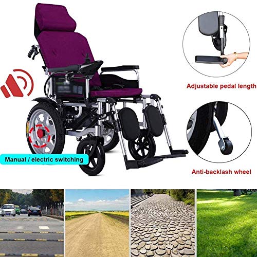 WXDP Silla de ruedas autopropulsada, silla de transporte, eléctrica con reposacabezas plegable y ligera silla de poder portátil, respaldo ajustable resistente para El