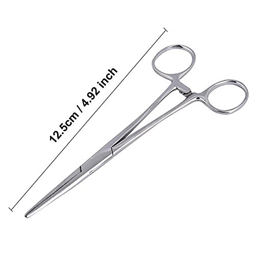 WYMAODAN YIYI Pinzas hemostáticas, acero inoxidable Perro Gato Mascota Tijeras Oreja Abrazadera de pelo Tijeras de pesca Herramientas (12.5 cm recto)