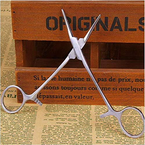 WYMAODAN YIYI Pinzas hemostáticas, acero inoxidable Perro Gato Mascota Tijeras Oreja Abrazadera de pelo Tijeras de pesca Herramientas (12.5 cm recto)