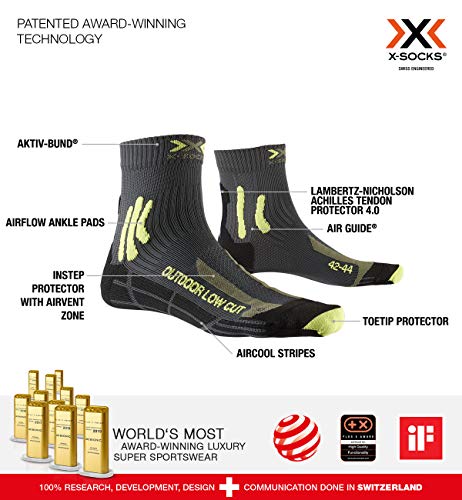 X-Socks Trek Outdoor Low Cut Men Socks Calcetines De Senderismo Trekking Hombre Mujer Socks Calcetines, Hombre, Anthracite / Lime, 42/44