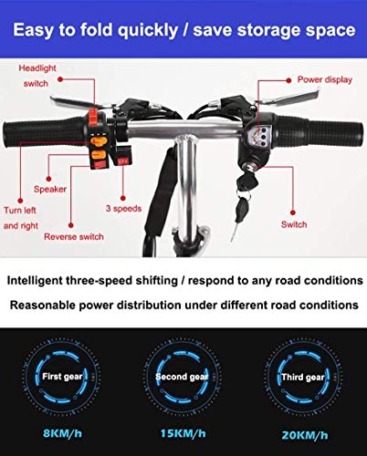 XCBY Scooter Eléctrico de 3 Ruedas Mayores Minusvalido, Motor De 300 W, Plegable, Reversible, 20 Km/H, Ajuste De 3 Velocidades, Adecuado para Personas Mayores, Discapacitados, Adultos 30KM