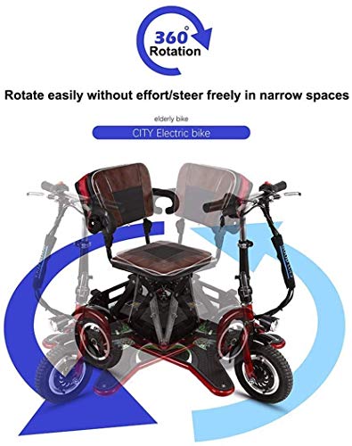 XCBY Scooter Eléctrico de 3 Ruedas Mayores Minusvalido, Motor De 300 W, Plegable, Reversible, 20 Km/H, Ajuste De 3 Velocidades, Adecuado para Personas Mayores, Discapacitados, Adultos 30KM