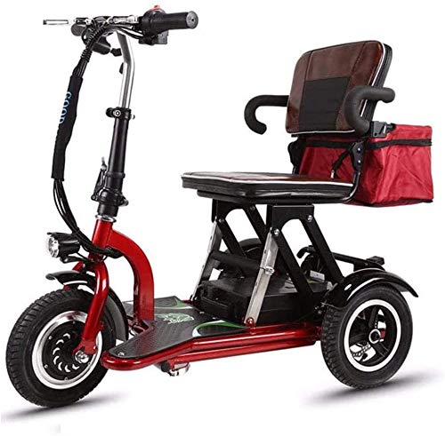 XCBY Scooter Eléctrico de 3 Ruedas Mayores Minusvalido, Motor De 300 W, Plegable, Reversible, 20 Km/H, Ajuste De 3 Velocidades, Adecuado para Personas Mayores, Discapacitados, Adultos 30KM