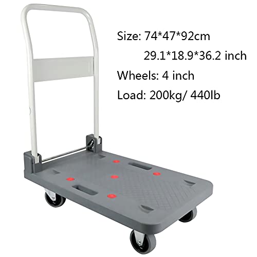 XIANGE100-SHOP Carretillas Carrito de plástico de la Plataforma portátil del Panel de plástico con la manija Plegable de Metal Plana Trolley para la Mano de la fábrica de almacén (Size : Small)