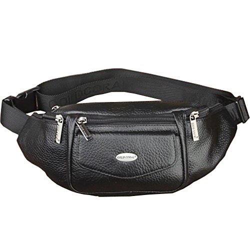 Xieben Bolso De Cintura De Cuero para Hombres Mujeres Slim Fanny Paquete De Hombro Viajes Al Aire Libre Deportes Ciclismo Senderismo Montar Camping Caza Casual Bum Pouch Negro