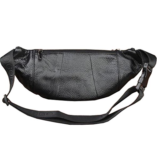 Xieben Bolso De Cintura De Cuero para Hombres Mujeres Slim Fanny Paquete De Hombro Viajes Al Aire Libre Deportes Ciclismo Senderismo Montar Camping Caza Casual Bum Pouch Negro