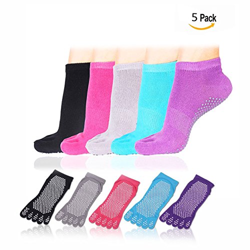 XLKJ 5 Pares Calcetines Antideslizantes Mujeres - Calcetines de Yoga con Dedos para Pilates Danza Yoga Gimnasio Deportes Artes Marciales