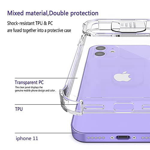 XTCASE Funda para iPhone 11, Protección de la Cámara Transparente Carcasa Cubierta de Cámara Deslizante Proteger Ultra-Fina Híbrida PC + TPU Anti-Choque Anti-arañazos