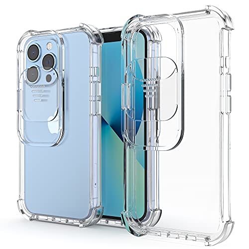 XTCASE Funda para iPhone 13 Pro, Protección de la Cámara Transparente Carcasa Cubierta de Cámara Deslizante Proteger Ultra-Fina Híbrida PC + TPU Anti-Choque Anti-arañazos