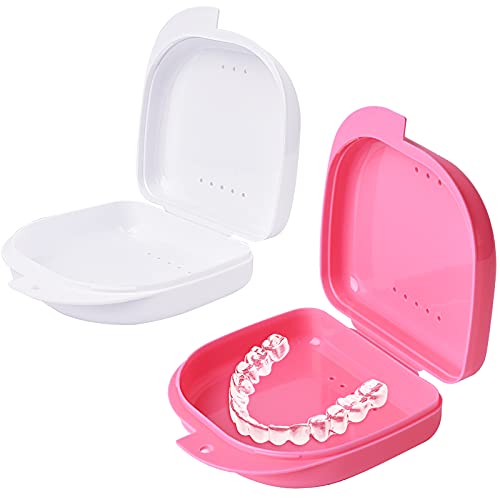 Y-Kelin 2 PCS Retenedor de ortodoncia Contenedor Retenedor Caja de dentadura parcial (Rosa + blanco)