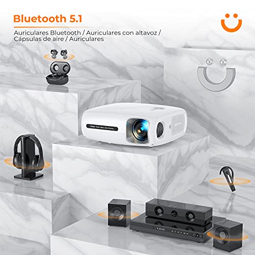 YABER Proyector Bluetooth Pro V7 9000L 5G Full HD 1080P WiFi, Corrección Trapezoidal Automática 6D y 4P/4D, Zoom Infinito, Proyector Portátil 4K HD para iOS/Android, etc.