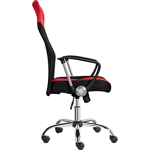 Yaheetech Silla de Oficina Escritorio Giratoria Ergonómica Cuero PU Sillón con Lumbar Ruedas Respaldo Alto Altura Ajustable Rojo