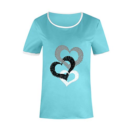 YANFANG Camiseta De Manga Corta Suelta con Cuello Redondo Y Estampado Informal A La Moda para Mujer, Blusa Superior, Jersey Camisetas Mujer Raya Blusas Tops FiestaMBlue