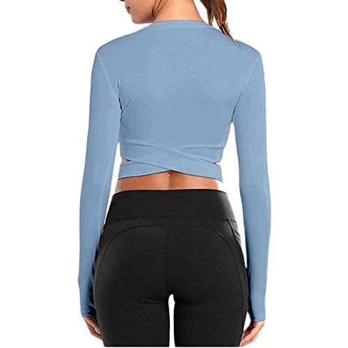 YANFANG Ropa Deportiva Casual de Color sólido para Mujer Tops de Yoga Tops de Manga Larga,Moda Casual Primavera Otoño Blusa Algodón Suelto Tops Sudadera Pullover Elegante,Blue,XXL