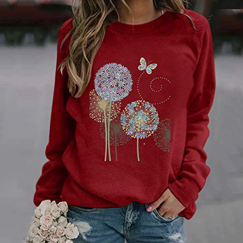 YANFANG Sudaderas Tops Casuales Damas Invierno para Mujer con Estampado de Girasol con Cuello rendondo Sudadera Blusa Camiseta Suéter 8 Colores